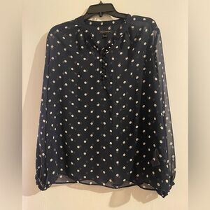 Banana Republic Navy and White Polka Dot Blouse